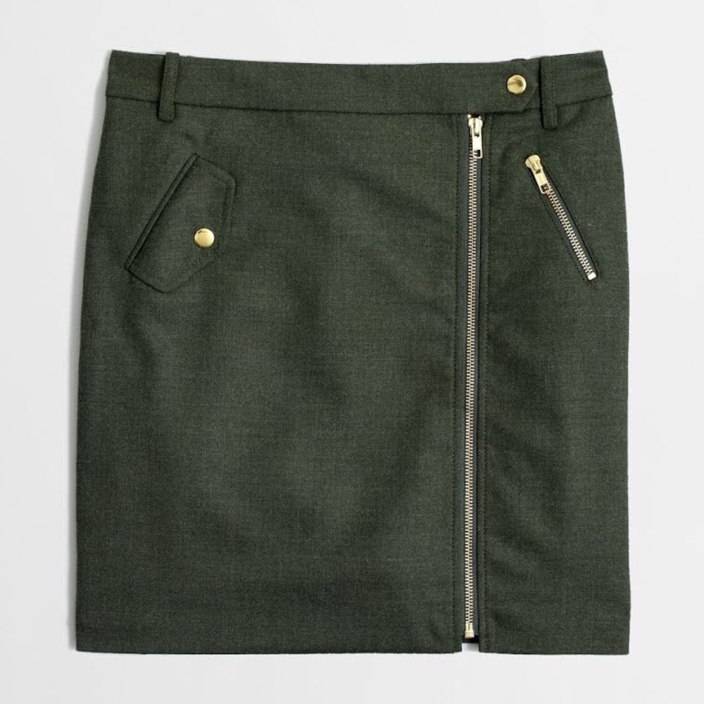 J. Crew Wool Blend Skirt Army Green Zipper Career